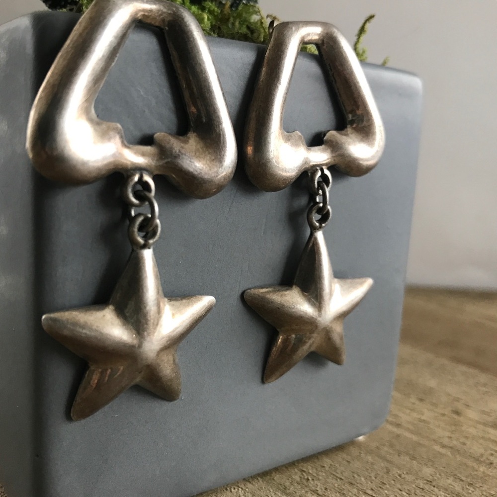 Taxco Sterling Silver Chunky Star Earrings
